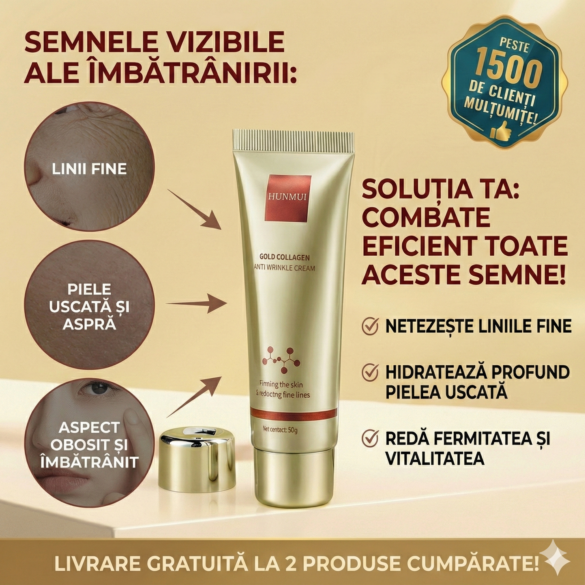 Pachet Gold Collagen – Tratament de Reîntinerire Facială: 1+1 GRATIS (2 buc.)
