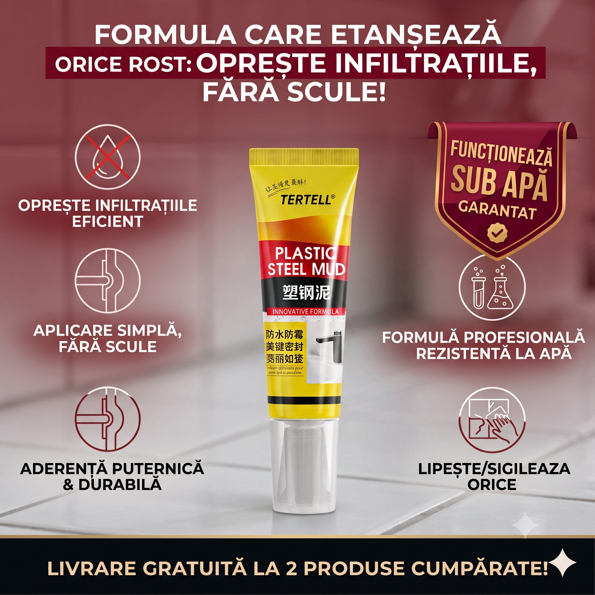 STEELSEAL – Chit-Adeziv Rezistent la Apă pentru Rosturi și Reparații