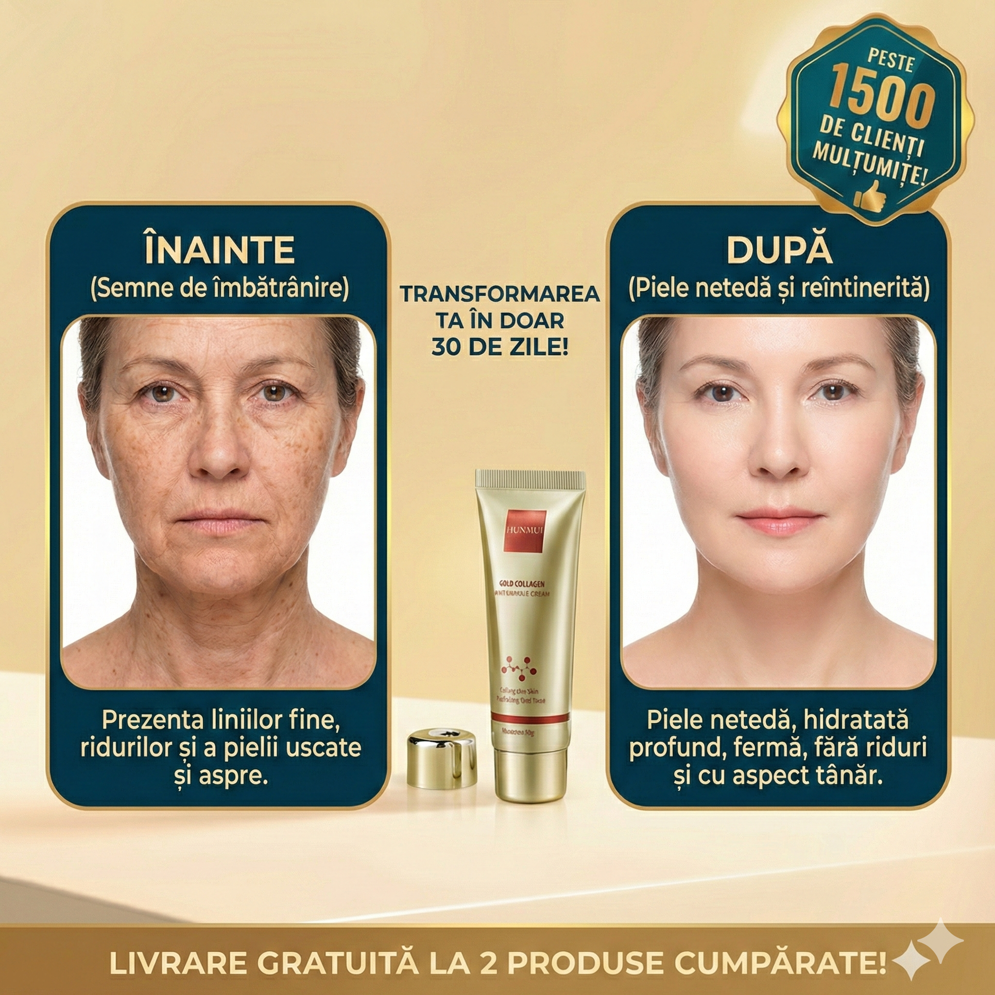 Pachet Gold Collagen – Tratament de Reîntinerire Facială: 1+1 GRATIS (2 buc.)