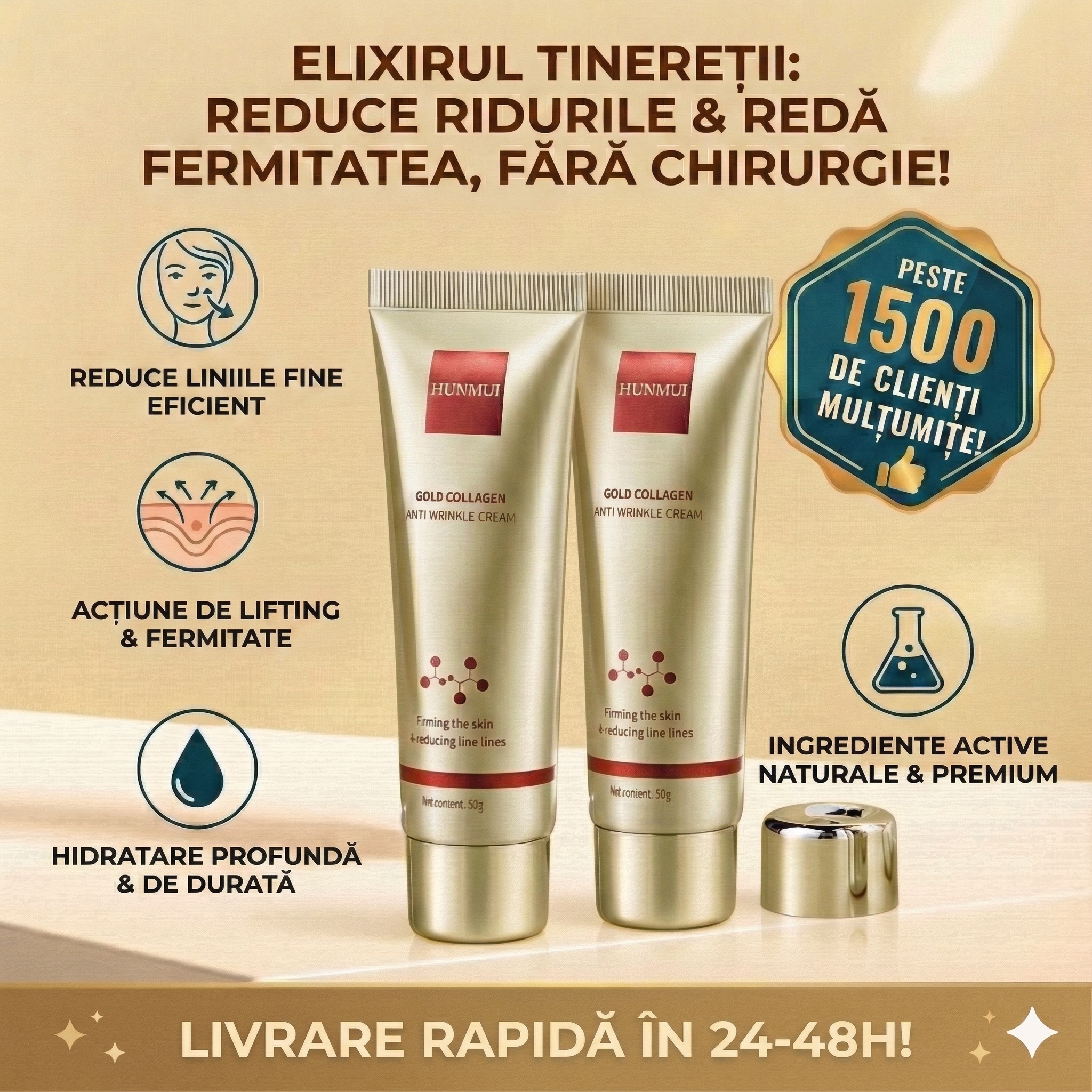 Pachet Gold Collagen – Tratament de Reîntinerire Facială: 1+1 GRATIS (2 buc.)